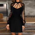 thumbnail image 2 of LYXSSBYX Womens Dresses Long Sleeve Hot Sale Clearance Women's Fashion Sexy Round Neck Mesh Long Sleeve Lace Mini Dress, 2 of 6