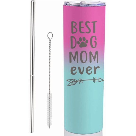 Dog Mom Gifts For Women Dog Themed Gifts For Dog Mom- 20oz White Best Dog Mom Ever Travel Tumbler - Christmas Birthday Presents For Dog Lovers Female Women Teen Girls Water Cup With Lip Straw