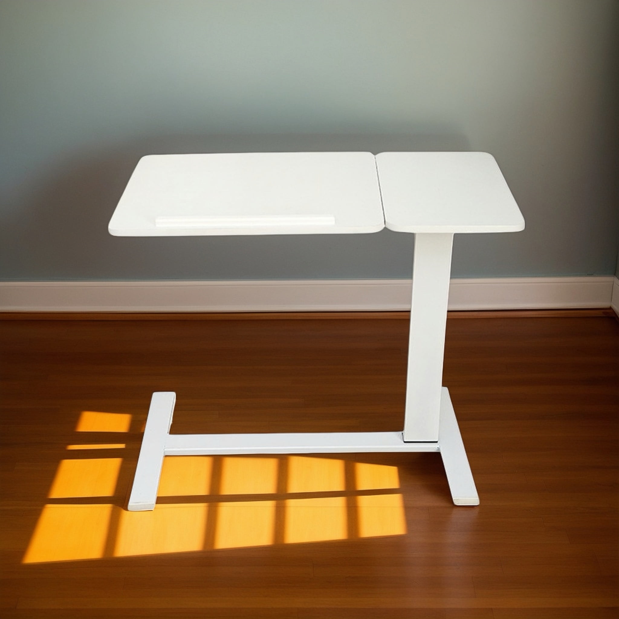 Adjustable Overbed Bedside Table,Folding Tray Table with Wheels,Mobile Rolling Laptop Stand for Home,Hospital,School,White