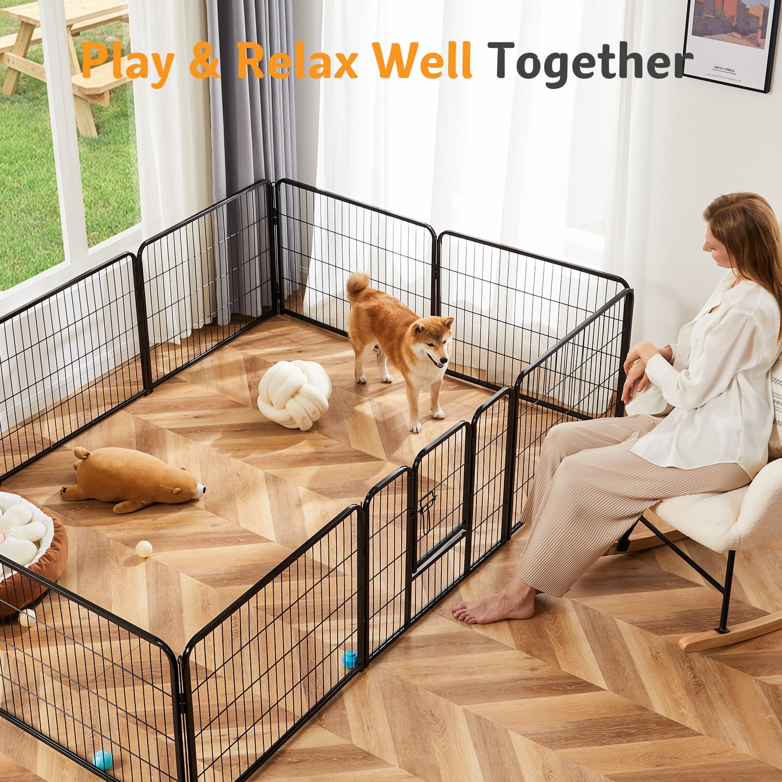 SHOUFTW 6 Panels Dog Playpen, 40 inch Indoor Outdoor Dog Fence, Metal Dog Pen, Heavy Duty Pet Puppy Exercise Pen for RV Camping, Garden, Yard