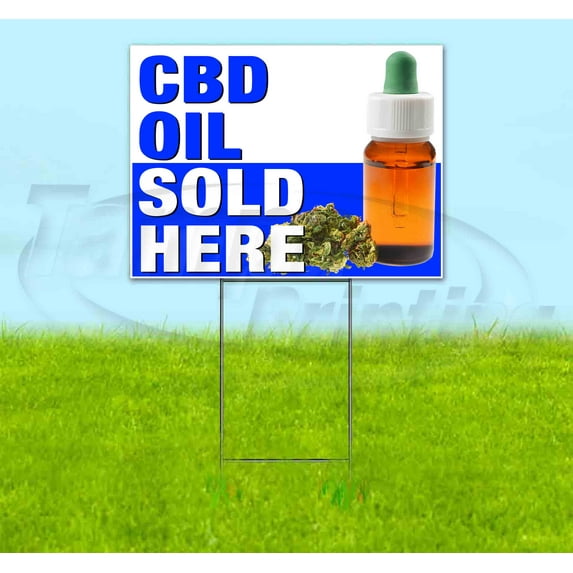 Stripe Cbd Oil Sold Here Blue (18" x 24") Yard Sign, Includes Metal Step Stake