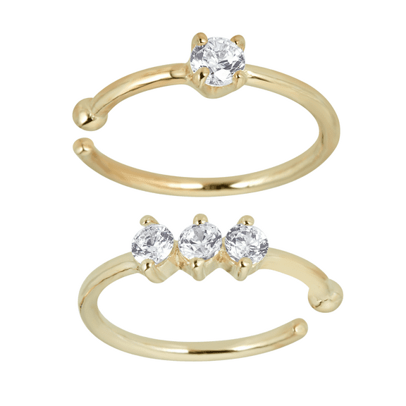 AVORA 14K Yellow Gold Simulated Diamond CZ Nose Ring Hoops (20 Gauge) Bundle