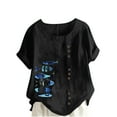 thumbnail image 2 of LEBONYARD Womens Summer Tops with Sleeves,Short Sleeve Blouse for Women,Women Casual Cotton and Linen Top Ocean Fish Printed Short Sleeve Button Tunic T-shirt Blouse Tops Black XXXXL, 2 of 4
