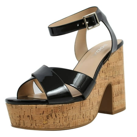 

Soda Women s Criss Cross Ankle Strap Chunky Cork Platform Heel Color: Black Size: 8