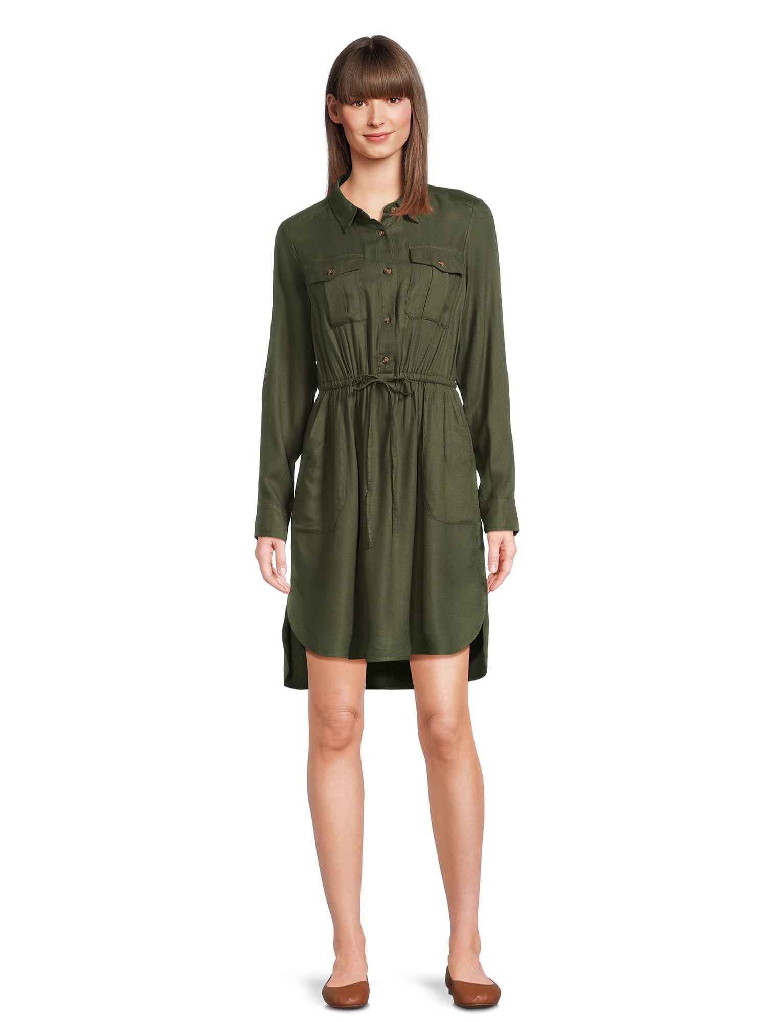 Time and Tru Women’s Soft Chambray Utility Shirt Dress, Sizes XS-XXXL