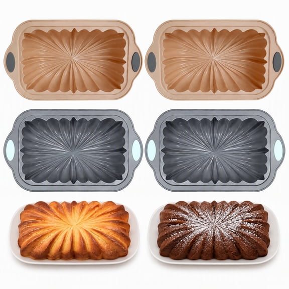 RALERA Non-Stick Floral Silicone Loaf Pans with Handles for Baking Bread 4-Pack Gray & Pink