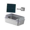 thumbnail image 2 of Cajas de arena de acero inoxidable para gatos, orinal abierto, bandeja para arena para gatos, arena para gatos portátil con valla alta y lados altos, Gris claro, 2 of 8