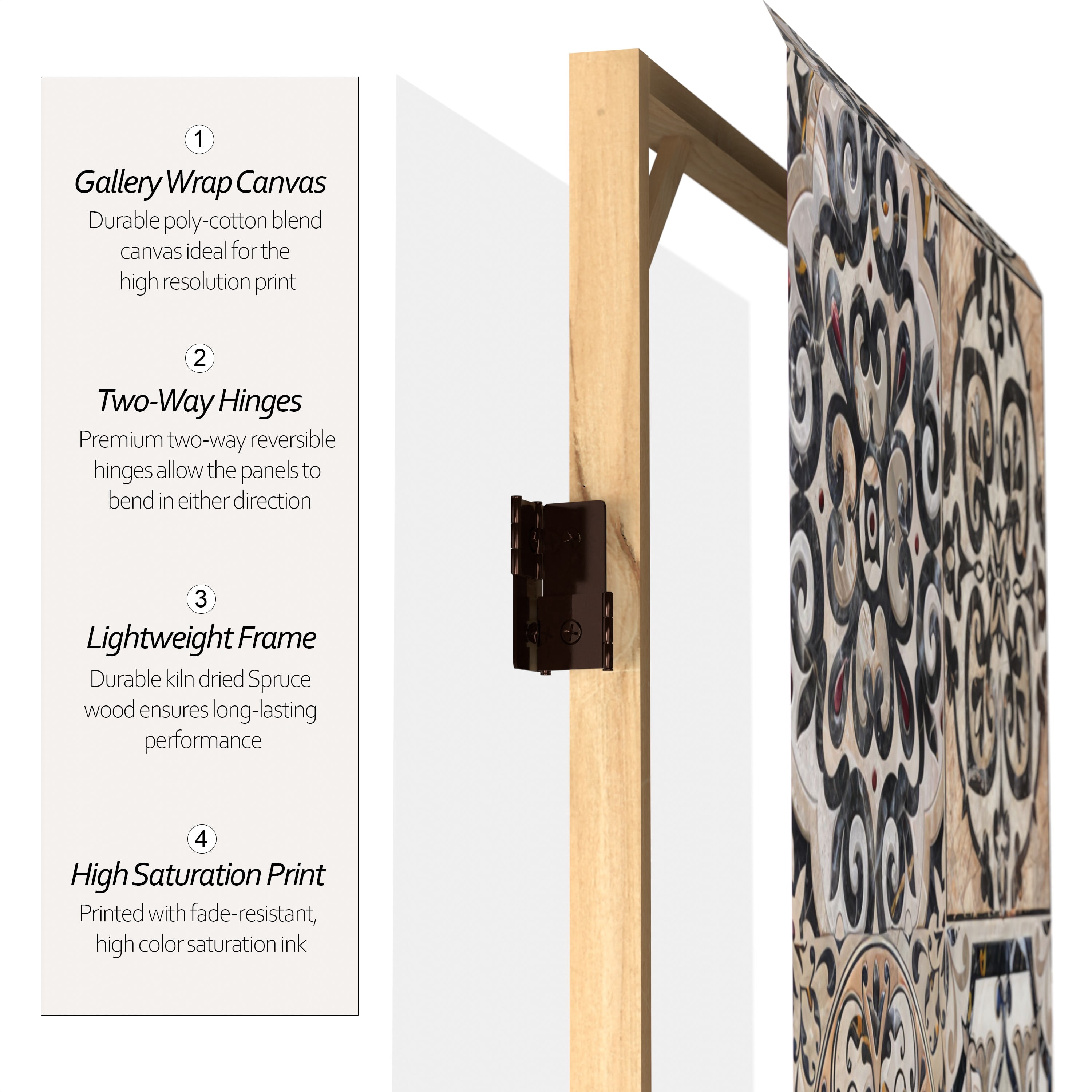 Oriental Furniture 6 ft. Tall Victorian Tile Canvas Room Divider - 3 Panel