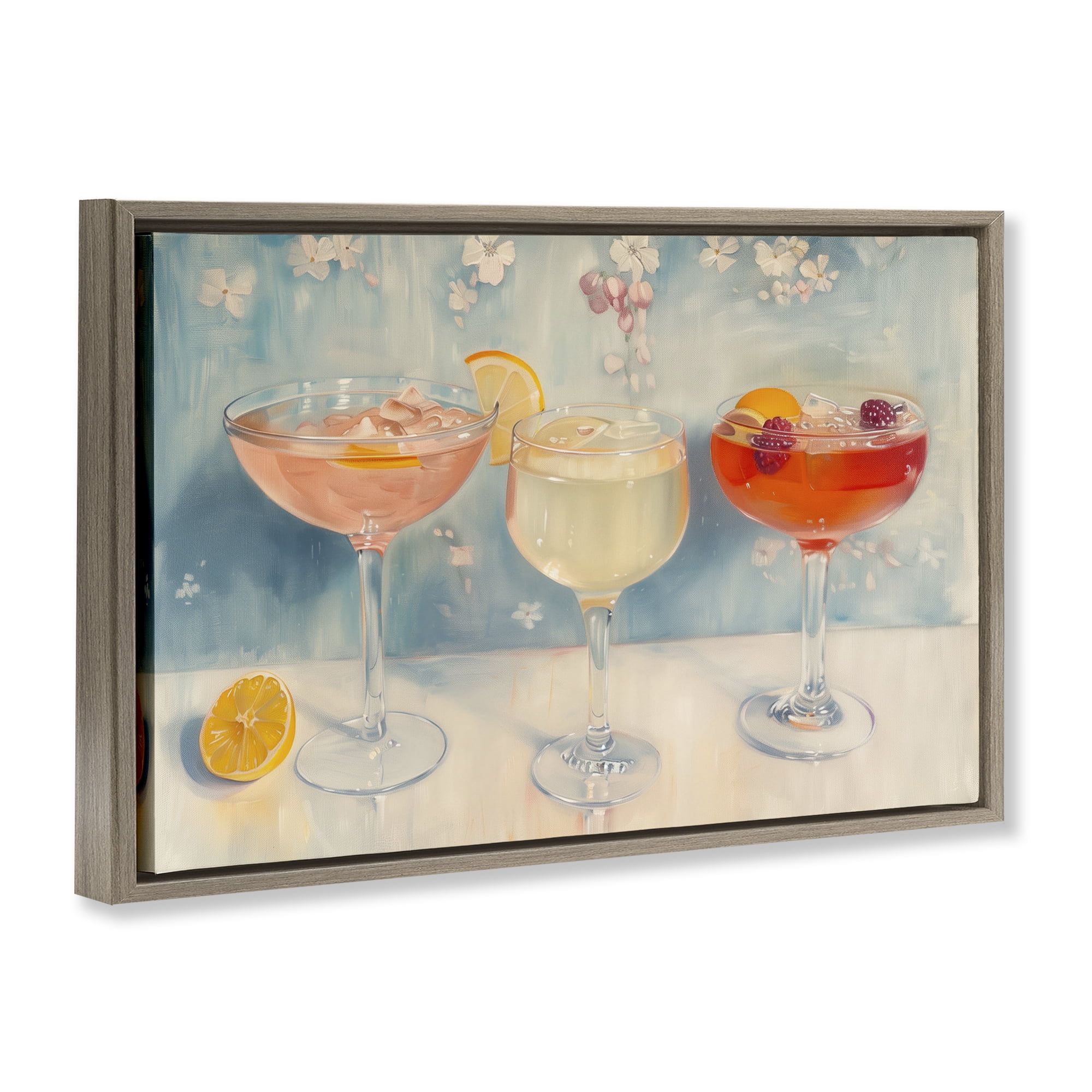 Stupell Industries Fun Fruity Cocktails Food & Beverage Painting Brown Floater Framed Canvas Art Print Wall Art, 25 x 17