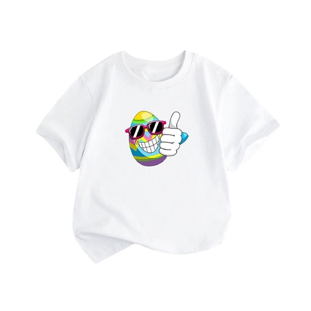 Gibobby Blusas Holgada Verano Nueva ropa para niños Estilo de Europa y Unidos Camiseta de manga corta para niñas Camiseta con cuello redondo y estampado de huevos de Pascua (Blanco, 2-3 Años)