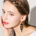 thumbnail image 2 of Boho Long Teardrop Beaded Tassel Dangle Earrings for Women Gold-Toned Bohemian Crystal Beads Fringe Dangling Drop Statement Earrings Enamel Flower Link Piercing Fish Hook Native Tribal Ethnic Jewelry, 2 of 12