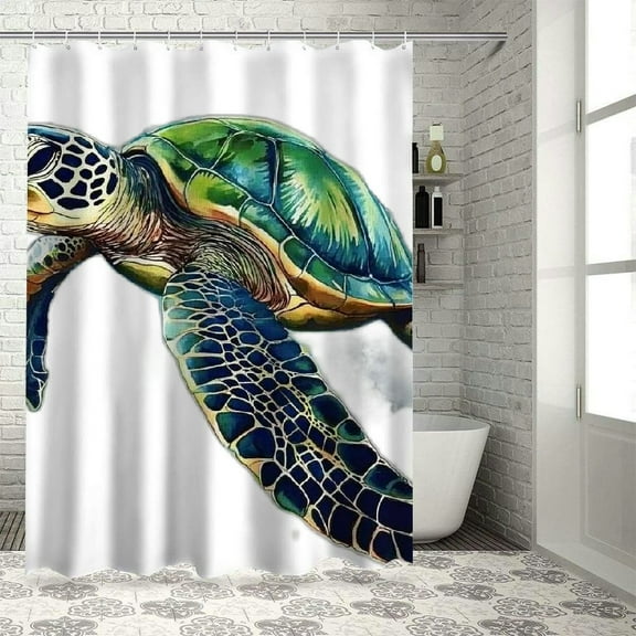 Autua Green Turtle Washable Shower Curtain with Hooks, Chic Modern Bathroom Decor, Polyester Fabric Waterproof Bathroom Curtains, Pack of 1, 72 x 72 inches 36"x72