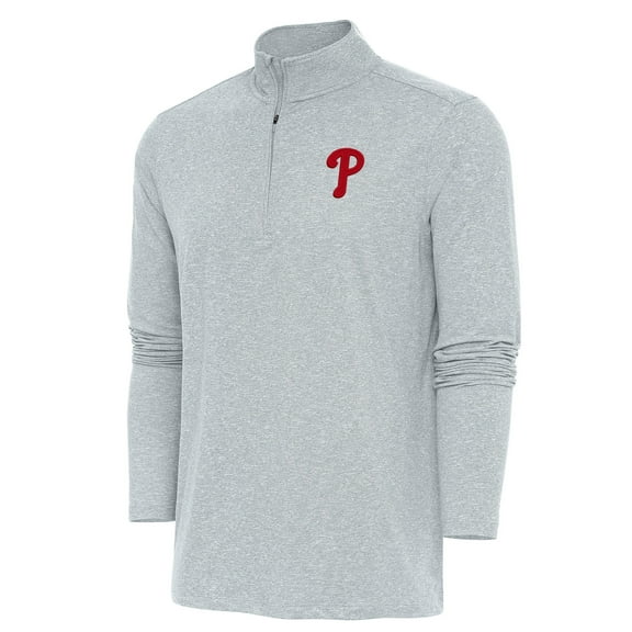 Men's Antigua Heather Gray Philadelphia Phillies Hunk Quarter-Zip Pullover Top