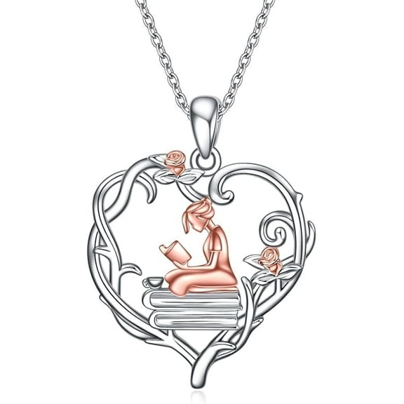 925 Sterling Silver Book Lover Necklace Reading Women Pendant Graduation Gift Jewelry for Women