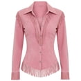 thumbnail image 4 of HJYCHN Women's Tops Ladies‘ Western Denim Style Fringed Fitted Long Sleeved Shirt for a Denim Shirts for Women Red XL, 4 of 4