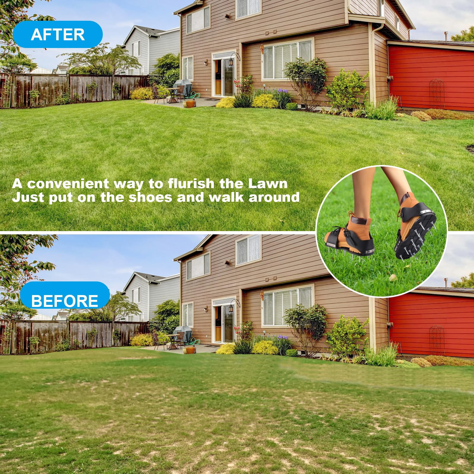 Lawn Aerator Shoes For Grass  With Adjustable Loop Strap 26 Stainless Steel Nails Aeration Soil Patios Gardens Lawns