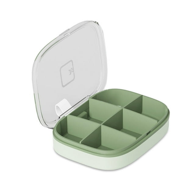fastboy Boîte à Pilules Portable Conteneurs de Voyage Mini Distributeur de Comprimés Compartiment Design Scelle PS ABS Haute Capacité pour Voyage Vert six Cellules 1Ensemble