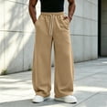 thumbnail image 4 of TKKCS Mens Wide Leg Sweatpants Lounge Casual Open Bottom Baggy Drawstring Elastic Waist Sweat Pants with Pockets Khaki M, 4 of 6