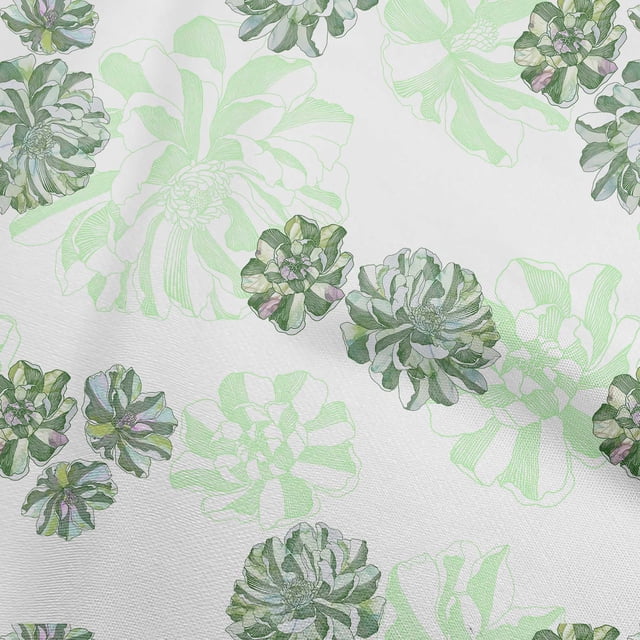 oneOone Rayon Mint Green Fabric Floral With Lines Craft Projects Decor Fabric Printed By The Yard 56 Inch Wide