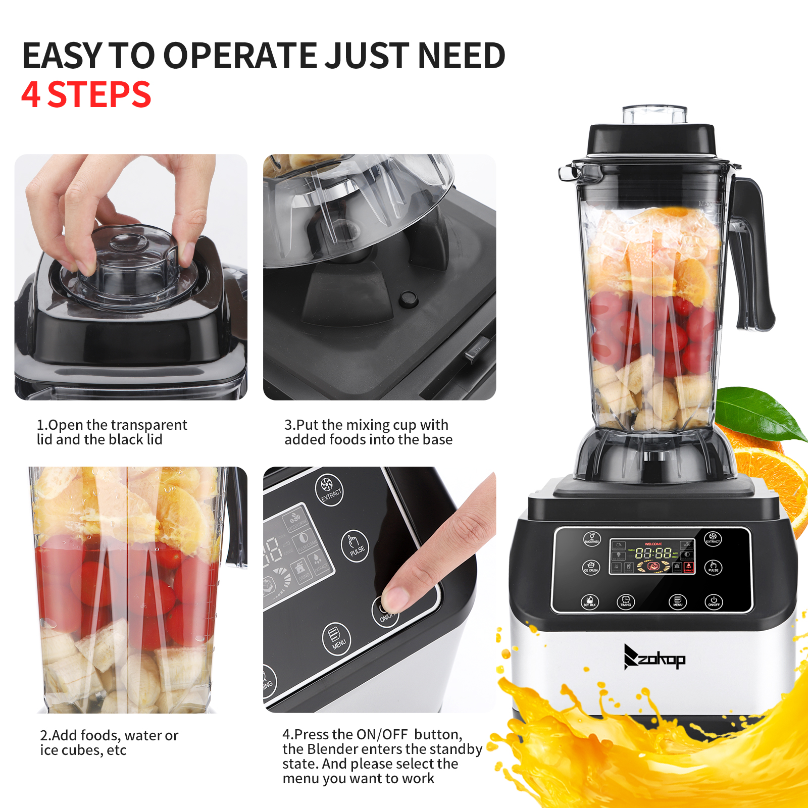 Professional Blender, Countertop Blender ,Blender for kitchen Max 2200W  High Power Home and Commercial Blender with Timer, Smoothie Maker 2500ml  for Crushing Ice, Frozen Dessert, Soup,fish