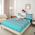 thumbnail image 3 of jejeloiu Ancient Border Queen Sheets For Men Women,Coastal Print Queen Sheet Sets,Teal Blue,4 Pieces,1 Flat Sheet, 1 Fitted Sheet and 2 Pillowcases, 3 of 6