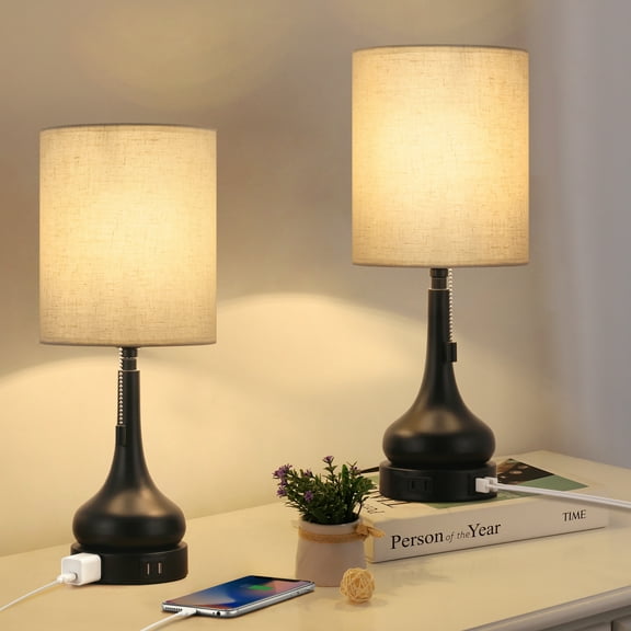 Living lamps set，Dual Usb Rechargeable Zipper Switch ，Bedside Lamp For Bedroom, Living Room And Study Two-Piece Set