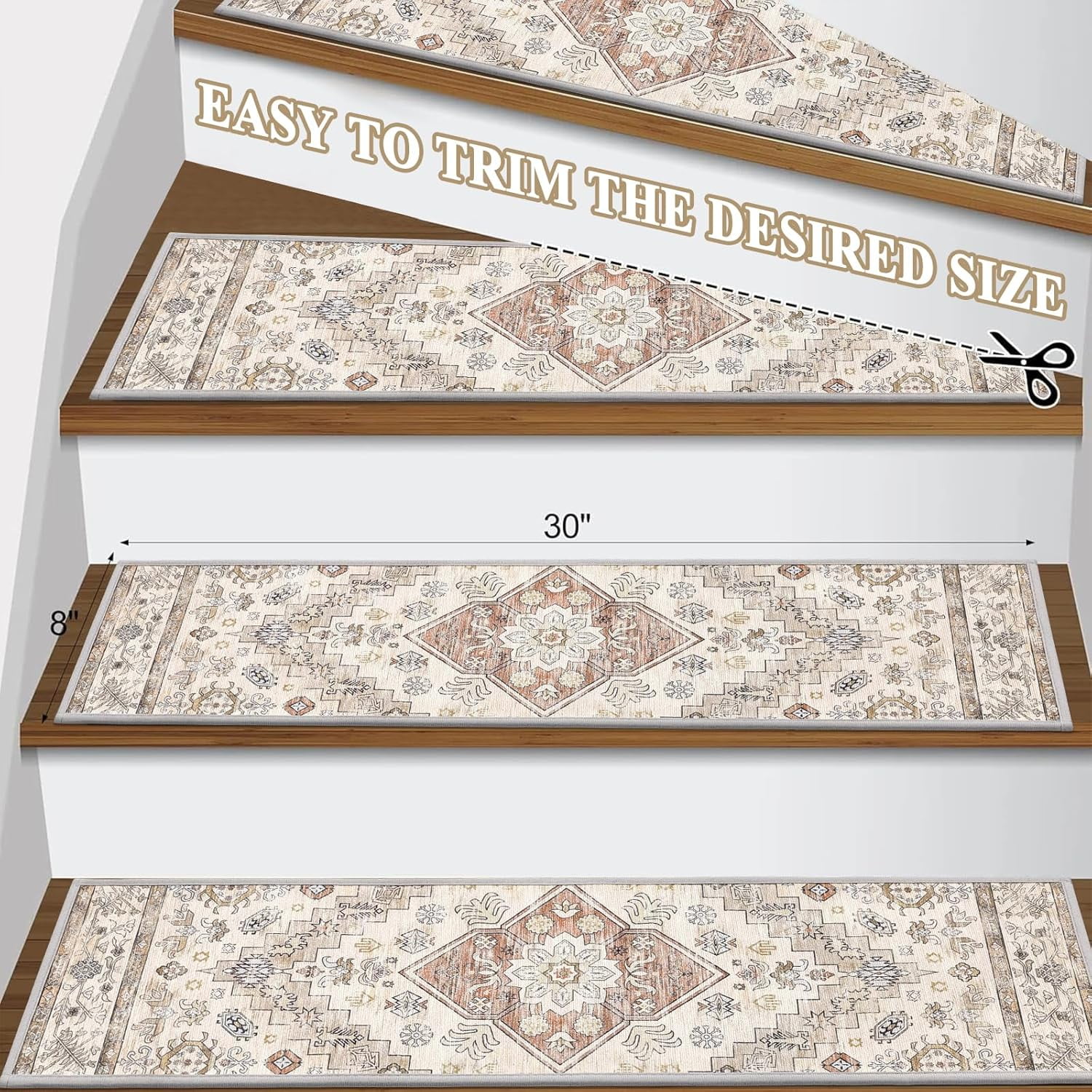 Stair Treads Non Slip For Wooden Steps Indoor 15 Pack 8" X 30" Carpet