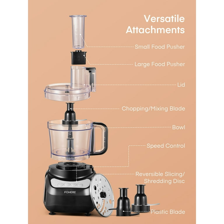 12 Cup Food Processor, 6 Functions for Chopping, Slicing, Shredding Purees  & Dough
