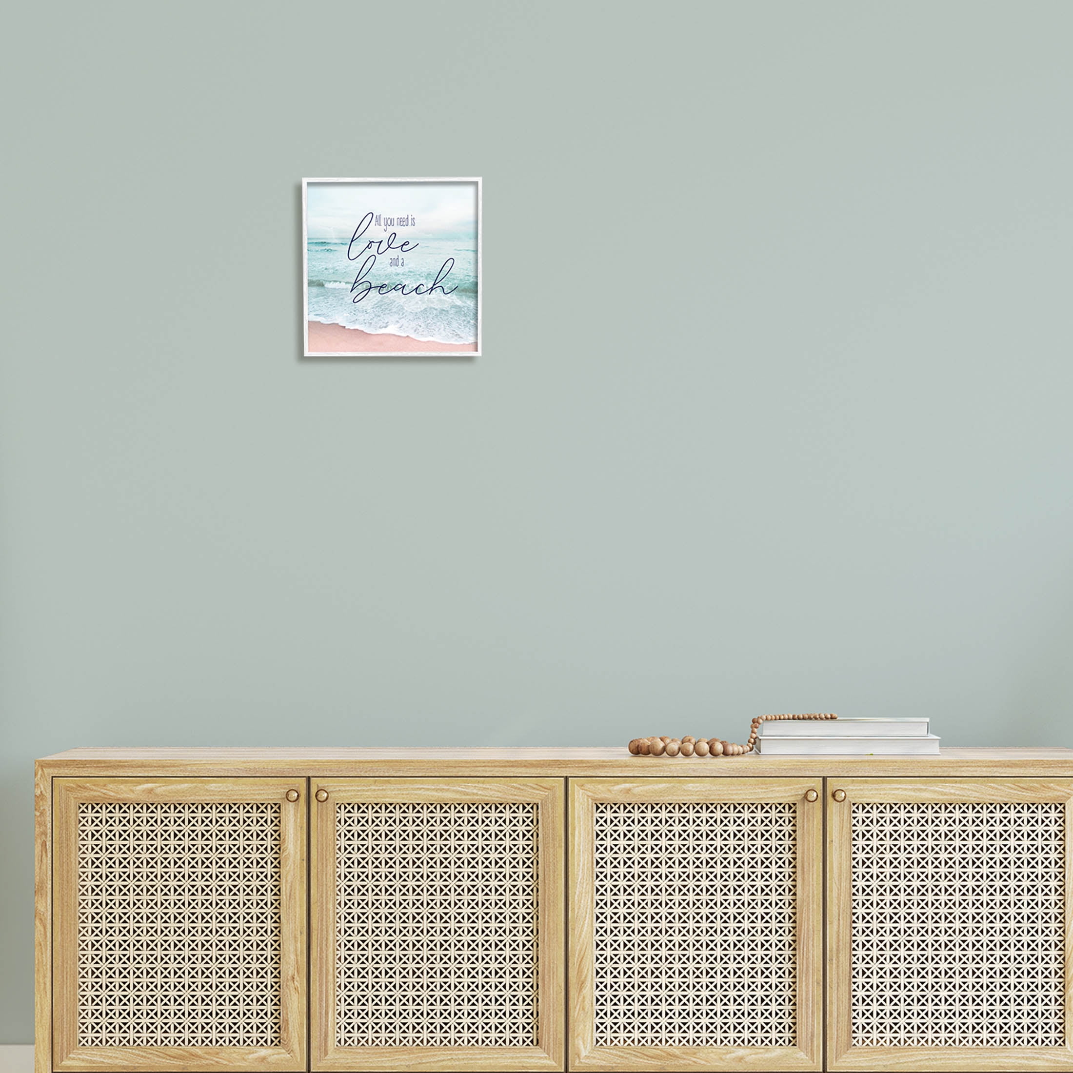 Love & A Beach Nautical Phrase Coastal Graphic Art White Framed Art Print Wall Art