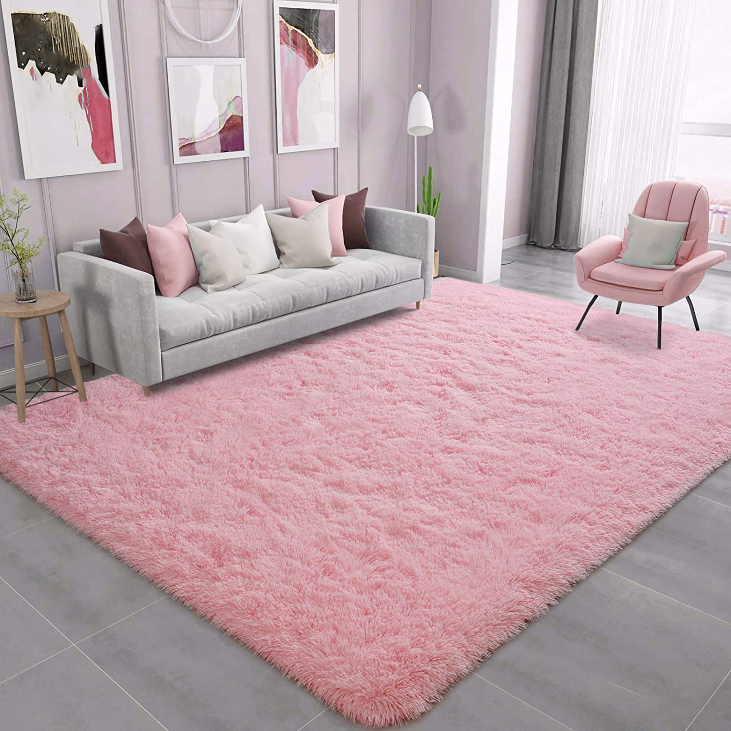 baby pink area rug 5' faux fur shaggy throw rugs cute baby room rug decor furry 