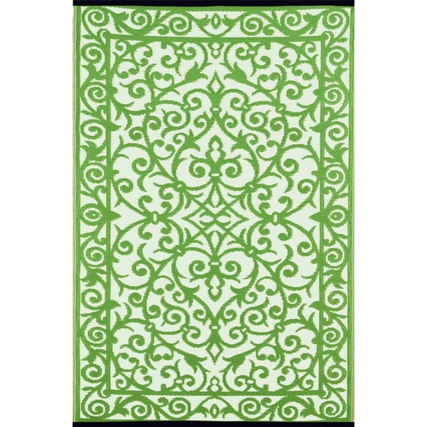 Green Decore "Gala" Outdoor/Reversible Eco Plastic Rug, Herbal Garden