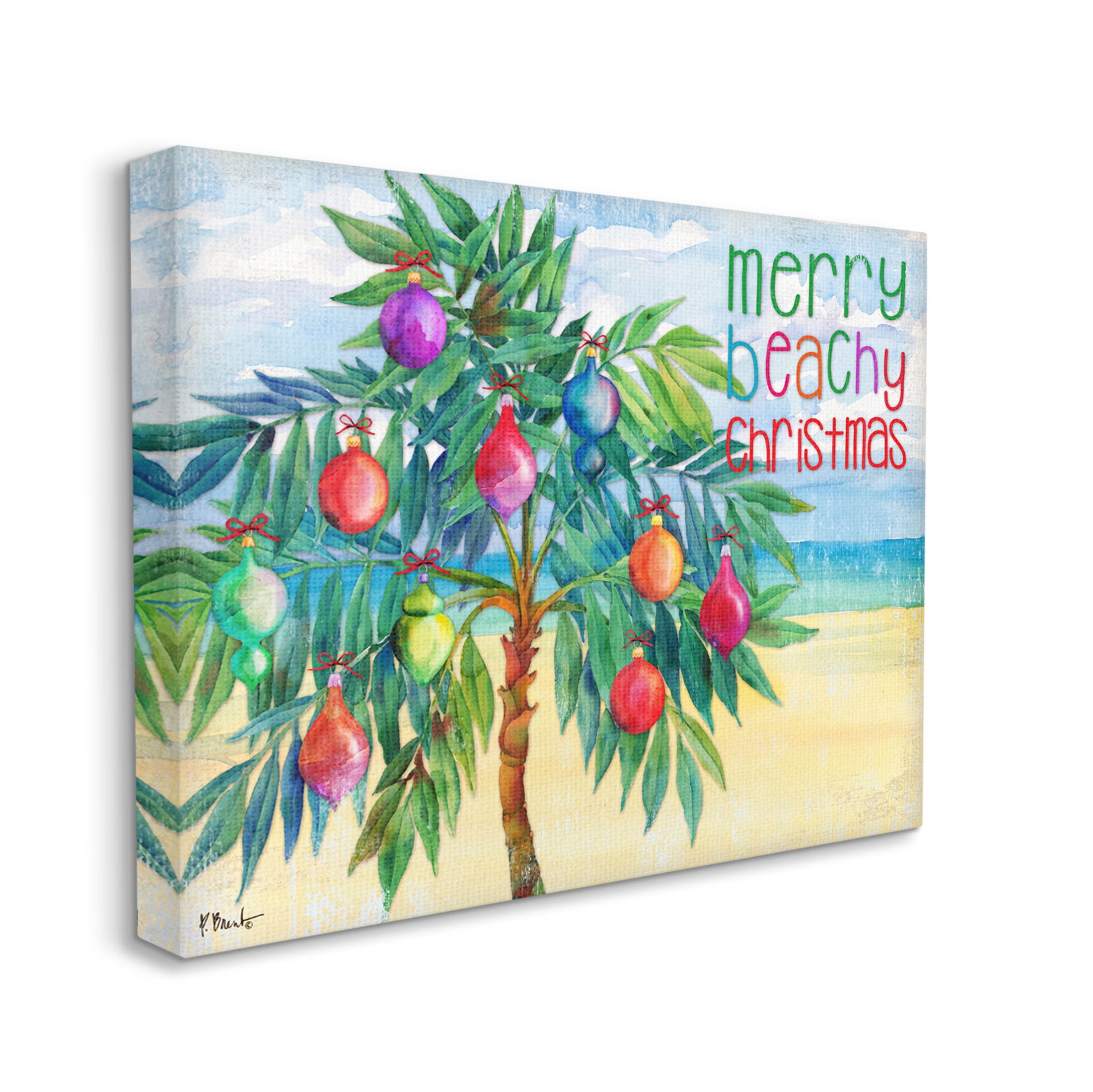 Stupell Industries Merry Beachy Christmas Holiday Palm Graphic Art Gallery Wrapped Canvas Print Wall Art, Design by Paul Brent