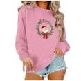 thumbnail image 2 of GuzomFashion Womens Pink Christmas Sweatshirt - 100% Polyester Oversized Crew Neck, Santa Wreath Graphic, Ribbed Cuffs/Hem, S-XXL for Holiday Parties & Casual Wear,Size XL, 2 of 4