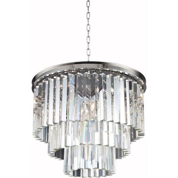 Pendant Lamp SYDNEY 9-Light Silver Shade Gray Crystal Polished Nickel Ro EL-3210
