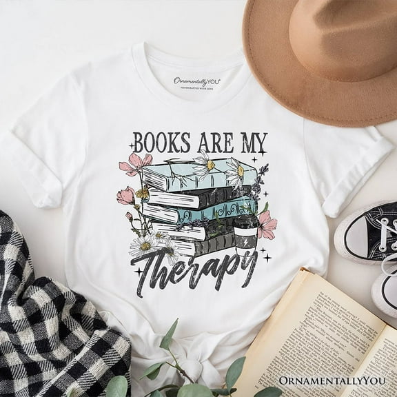 Books Are My Therapy Floral Vintage T-Shirt, Reading Aesthetic Tee for Bookworms