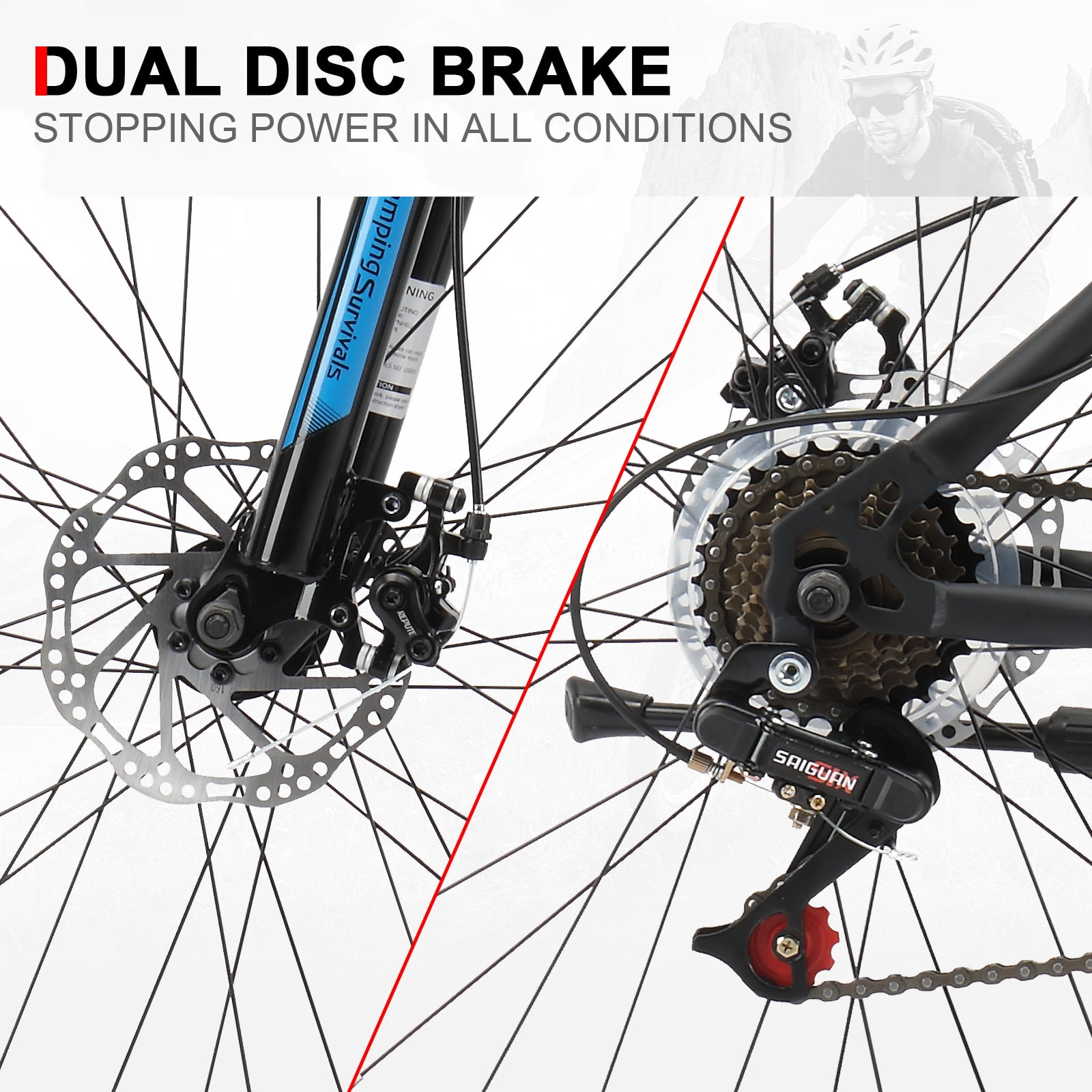 UBesGoo 27.5in Mountain Bike 21 Speed for Adult with Disc Brakes & Suspension, Black, Blue
