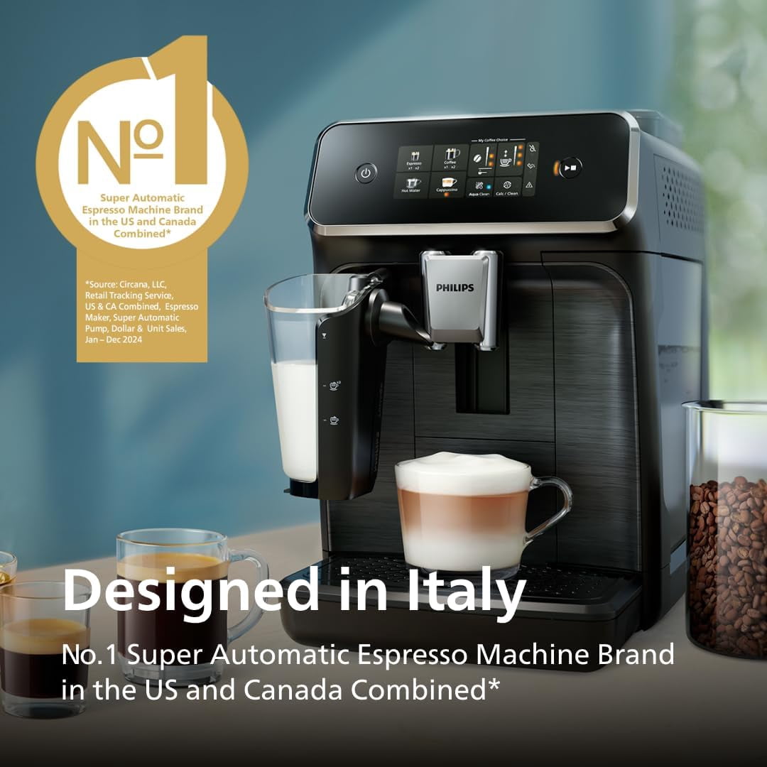 Philips 2300 Fully Automatic Espresso Machine with LatteGo Milk Frother, Black
