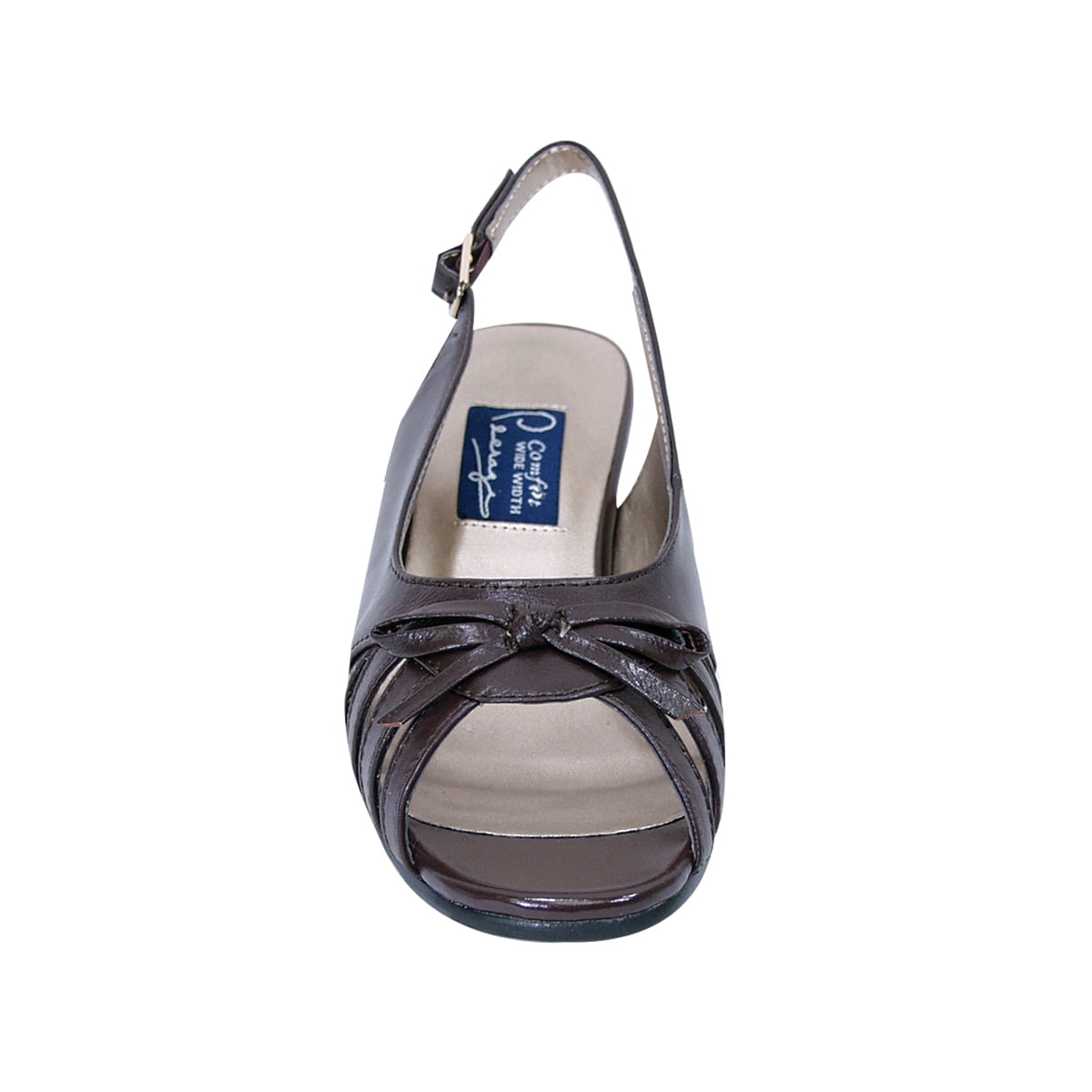 PEERAGE Celeste Women Extra Wide Width Open-Toe Slingback with Vertical Straps/Mini Bow Upper BROWN 6
