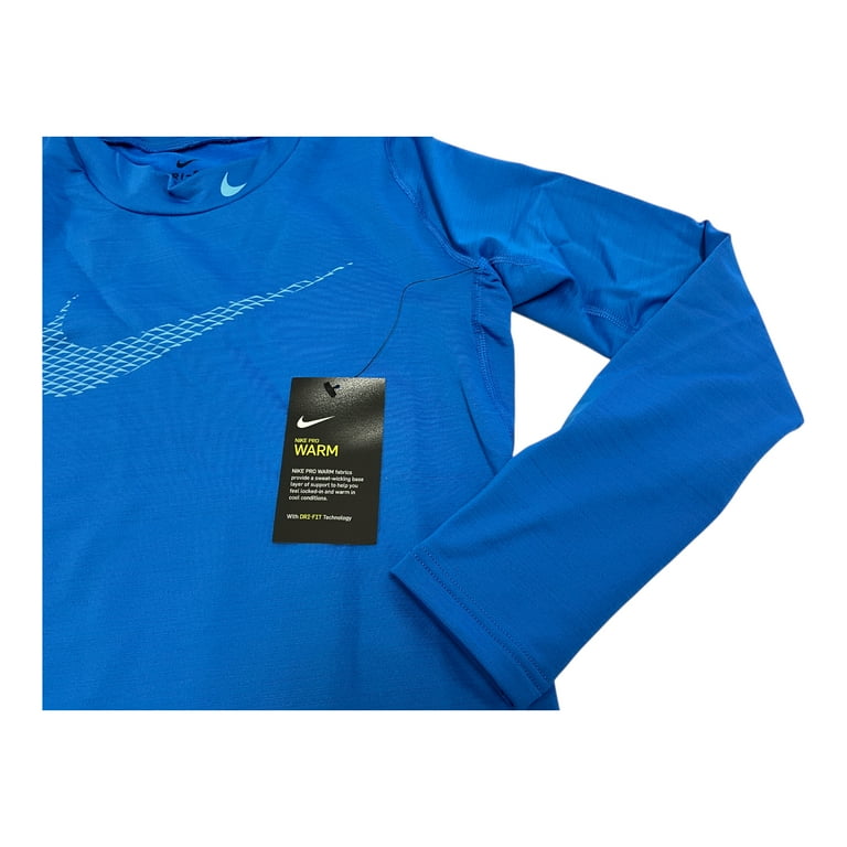 Nike Pro Boys Dri-FIT Warm Mock Shirt Blue XS Long Sleeve 856134