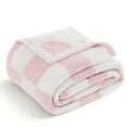 thumbnail image 3 of Whale Flotilla Checkered Knit Throw Blanket for Couch, Sofa, Bed, Soft Fluffy and Cozy, 50"x60", Pink, 3 of 8