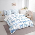 thumbnail image 3 of jejeloiu Kawaii Bowtie Cartoon Bow 7-Piece Twin Bedding Sets,Blue White Bedding Comforter Set For Girl Kids Reversible, 3 of 8