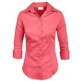 thumbnail image 1 of J. METHOD Chemise Boutonnée pour Femme Manches 3/4 Col Roulé Extensible Bureau Travail Formel Décontracté Blouse Basique Haut NEWT01 Corail 2X, 1 of 6