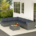 thumbnail image 4 of Superjoe 7 Pcs Outdoor Patio Sectional Sofa Set Steel Frame Black Wicker Patio Furniture Conversation Set with Coffee Table, Beige Cushion No Decorative Pillow, 4 of 6