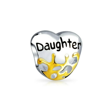 Plated Womens Charm - Heart Shape Daughter Love Family Charm Bead For Women 2 Tone 14K Gold Plated Sterling Silver Fits European Bracelet