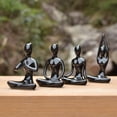 thumbnail image 2 of Lote de 4 estatuas de meditación y yoga, figuras de cerámica, decoración de figuras de yoga, color negro, que son hermosas y son una excelente decoración para el hogar., 2 of 5