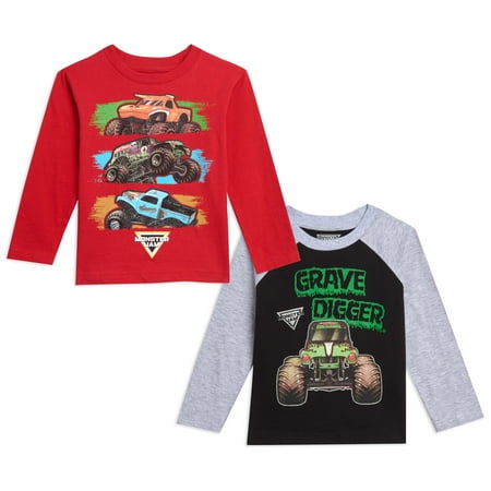 Monster Jam Little Boys 2 Pack Long Sleeve T-Shirts Toddler to Big Kid