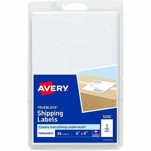 Avery Permanent Adhesive Shipping Labels with TrueBlock Technology, 4" x 6", 20 Labels (5292)