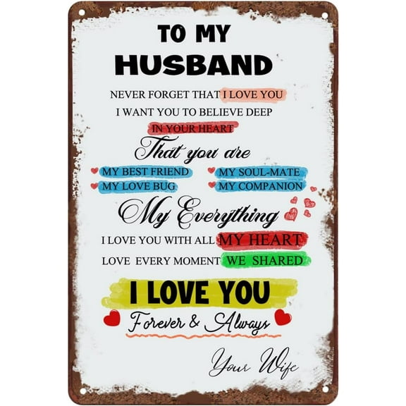 to My Husband Gift from Wife Vintage Tin Sign for Couple on Christmas Anniversary Valentine Day Gifts for Him Old Couple I Love You Rustic Sign for Home Decor 5.5x8 inches