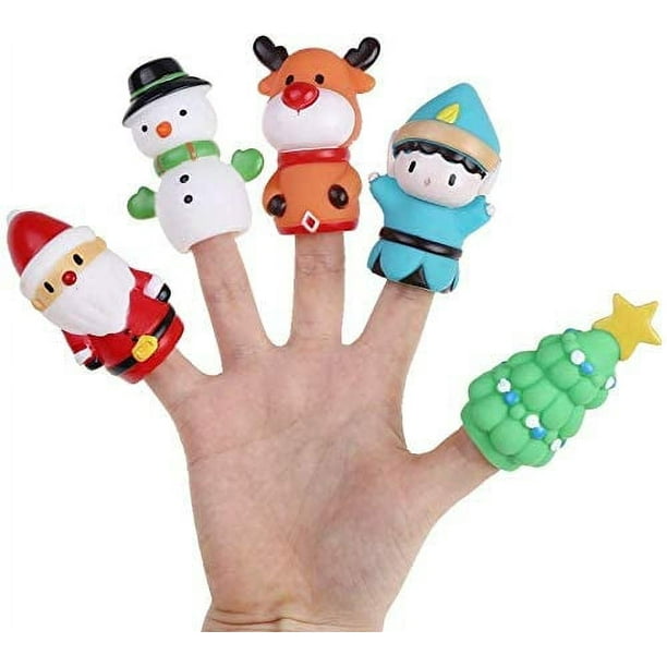 5 Pieces Christmas Finger Puppets Toys for Kids Elk Santa Claus Snowman