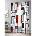 thumbnail image 4 of Abstract Lines Art Sheer Curtains 2 Panels Set Black Red Geometric Modern Texture Lihgt Filtering Rod Pocket Voile Drape, Semi Sheer Window Curtains for Bedroom Living Room, 52"x84", 4 of 5